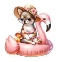 Chihuahua on Flamingo Floats Adorable Chihuahua on Flamingo Floats Clipart png