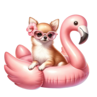 Chihuahua on Flamingo Floats Adorable Chihuahua on Flamingo Floats Clipart png