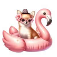 Chihuahua on Flamingo Floats Adorable Chihuahua on Flamingo Floats Clipart png