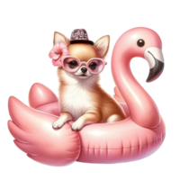 chihuahua Aan flamingo drijft aanbiddelijk chihuahua Aan flamingo drijft clip art png