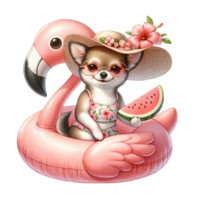 Chihuahua auf Flamingo schwimmt bezaubernd Chihuahua auf Flamingo schwimmt Clip Art png