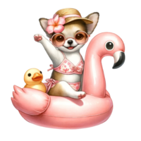 Chihuahua on Flamingo Floats Adorable Chihuahua on Flamingo Floats Clipart png