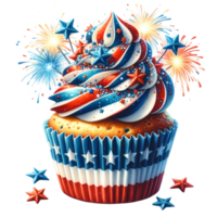 Cupcake acquerello per 4 ° di luglio clipart Perfetto per digitale inviti, patriottico festa arredamento, o la creazione di unico png