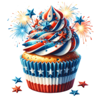 Cupcake Watercolor For 4th of July Clipart Perfect for digital invitations, patriotic party decor, or creating unique png