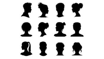 masculino y hembra cabeza siluetas avatar colocar. ilustración negro persona retrato cabeza. anónimo cara perfil y grupo icono. humano diversidad foto vector