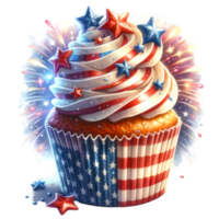 Cupcake acquerello per 4 ° di luglio clipart Perfetto per digitale inviti, patriottico festa arredamento, o la creazione di unico png