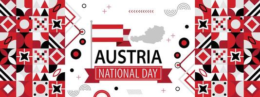 Austria national day banner with map, flag colors theme background and geometric abstract retro modern white red design. Vienna Austrian theme. Illustration. vector