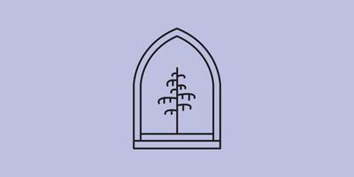 logo line art tree with emblem line illustration design vector