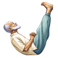 grand-père dans yoga clipart cette numérique ouvrages d'art Caractéristiques une de bonne humeur personnes âgées homme frappant une paisible yoga pose, illustré avec vibrant couleurs et une toucher de fantaisie. png