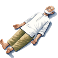 Grandfather in Yoga Clipart This digital artwork features a cheerful elderly man striking a peaceful yoga pose, illustrated with vibrant colors and a touch of whimsy. png