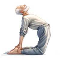 avô dentro ioga clipart isto digital obra de arte características uma alegre idosos homem impressionante uma pacífico ioga pose, ilustrado com vibrante cores e uma toque do caprichoso. png