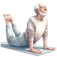 abuelo en yoga clipart esta digital obra de arte caracteristicas un alegre mayor hombre sorprendentes un pacífico yoga pose, ilustrado con vibrante colores y un toque de capricho. png
