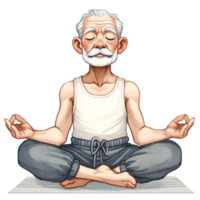nonno nel yoga clipart Questo digitale opera d'arte Caratteristiche un' allegro anziano uomo Impressionante un' tranquillo, calmo yoga posa, illustrato con vivace colori e un' toccare di stravagante. png