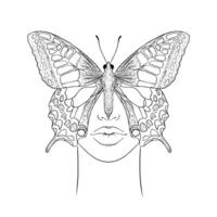 mariposa y mujer cara vector