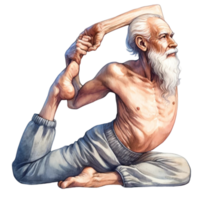 opa in yoga clip art deze digitaal artwork Kenmerken een vrolijk ouderen Mens opvallend een vredig yoga houding, geïllustreerd met levendig kleuren en een tintje van eigenzinnigheid. png