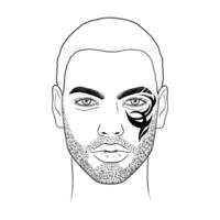Man with face tattoo. vector