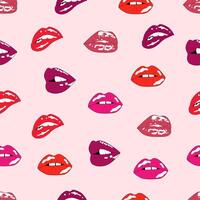 Seamless pattern with womans' lips. Love theme, feminine design. Hand drawn illustration vector