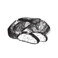 graphic illustration of bread with sliced pieces . Black and white sketch on a white background. Suitable for logo, bakery design, wrapping paper vector