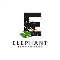 Initial letter E with elephant shape line art design logo design illustration vector