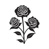 Flowers black and white flat design line art. White background. vector