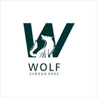 initial W with wolf design logo illustration vector