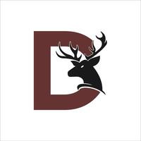 Abstract letter D icon logo with negative space image of Deer Head vector