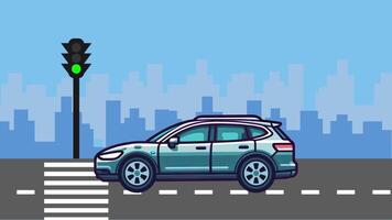 Autos halt und gehen beim der Verkehr Beleuchtung im Karikatur Animation video