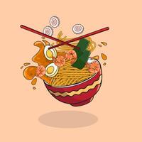 Ilustracion de ramen picante japonés comida vector