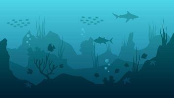 Landscape illustration of underwater life with fishes and coral reefs vector