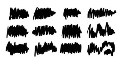 carbón lápiz Escribiendo rayas y negrita pintar formas para niños lápiz de color o marcador garabatear colorete dibujado a mano arañazos. ilustración de garabatos en marcador bosquejo vector