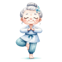 grand-mère dans yoga clipart parfait pour artisanat, carte fabrication, ou valoriser votre Blog des postes, cette numérique Télécharger Caractéristiques adorable des illustrations de une grand-mère dans divers yoga pose. png