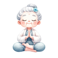 mormor i yoga ClipArt perfekt för hantverk, kort tillverkning, eller förstärkning din blog inlägg, detta digital ladda ner funktioner förtjusande illustrationer av en mormor i olika yoga poserar. png