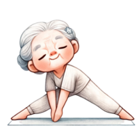 abuela en yoga clipart Perfecto para elaboración, tarjeta haciendo, o mejorando tu Blog publicaciones, esta digital descargar caracteristicas adorable ilustraciones de un abuela en varios yoga posa png