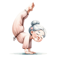 grand-mère dans yoga clipart parfait pour artisanat, carte fabrication, ou valoriser votre Blog des postes, cette numérique Télécharger Caractéristiques adorable des illustrations de une grand-mère dans divers yoga pose. png