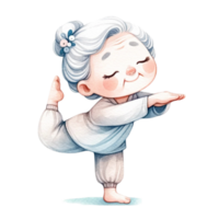 mormor i yoga ClipArt perfekt för hantverk, kort tillverkning, eller förstärkning din blog inlägg, detta digital ladda ner funktioner förtjusande illustrationer av en mormor i olika yoga poserar. png