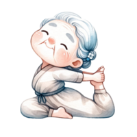 abuela en yoga clipart Perfecto para elaboración, tarjeta haciendo, o mejorando tu Blog publicaciones, esta digital descargar caracteristicas adorable ilustraciones de un abuela en varios yoga posa png