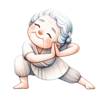 nonna nel yoga clipart Perfetto per artigianato, carta fabbricazione, o valorizzare il tuo blog messaggi, Questo digitale Scarica Caratteristiche adorabile illustrazioni di un' nonna nel vario yoga pose. png