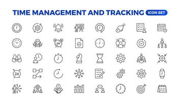 Business and management line icons set. Management icon collection. Project management icon collection. Time management and planning concept. Outline icon set. vector