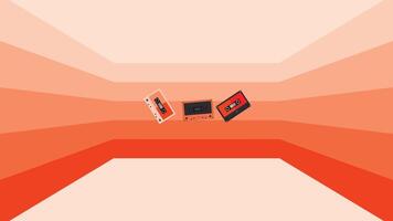 Retro wallpaper with audio cassette tapes isolated orange background.flat design background, suitable for vintage background, retro poster , retro banner vector