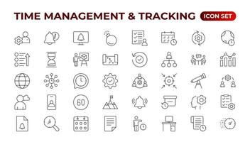 Business and management line icons set. Management icon collection. Project management icon collection. Time management and planning concept. Outline icon set. vector