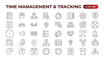 Business and management line icons set. Management icon collection. Project management icon collection. Time management and planning concept. Outline icon set. vector