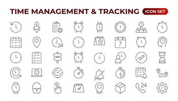 Business and management line icons set. Management icon collection. Project management icon collection. Time management and planning concept. Outline icon set. vector