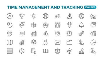Business and management line icons set. Management icon collection. Project management icon collection. Time management and planning concept. Outline icon set. vector