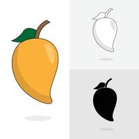 Mango icon, sketch, coloring page, flat mango fruit illustration for kids vector