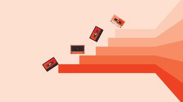 Retro wallpaper with audio cassette tapes isolated orange background.flat design background, suitable for vintage background, retro poster , retro banner vector