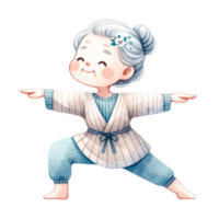 mormor i yoga ClipArt perfekt för hantverk, kort tillverkning, eller förstärkning din blog inlägg, detta digital ladda ner funktioner förtjusande illustrationer av en mormor i olika yoga poserar. png