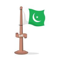 Pakistan national flag on wood stand illustration in cartoon style vector