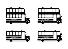 Set of silhouette school bus icon, black double decker bus illustration vector