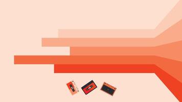 Retro wallpaper with audio cassette tapes isolated orange background.flat design background, suitable for vintage background, retro poster , retro banner vector