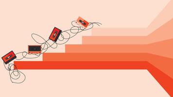 Retro wallpaper with audio cassette tapes isolated orange background.flat design background, suitable for vintage background, retro poster , retro banner vector